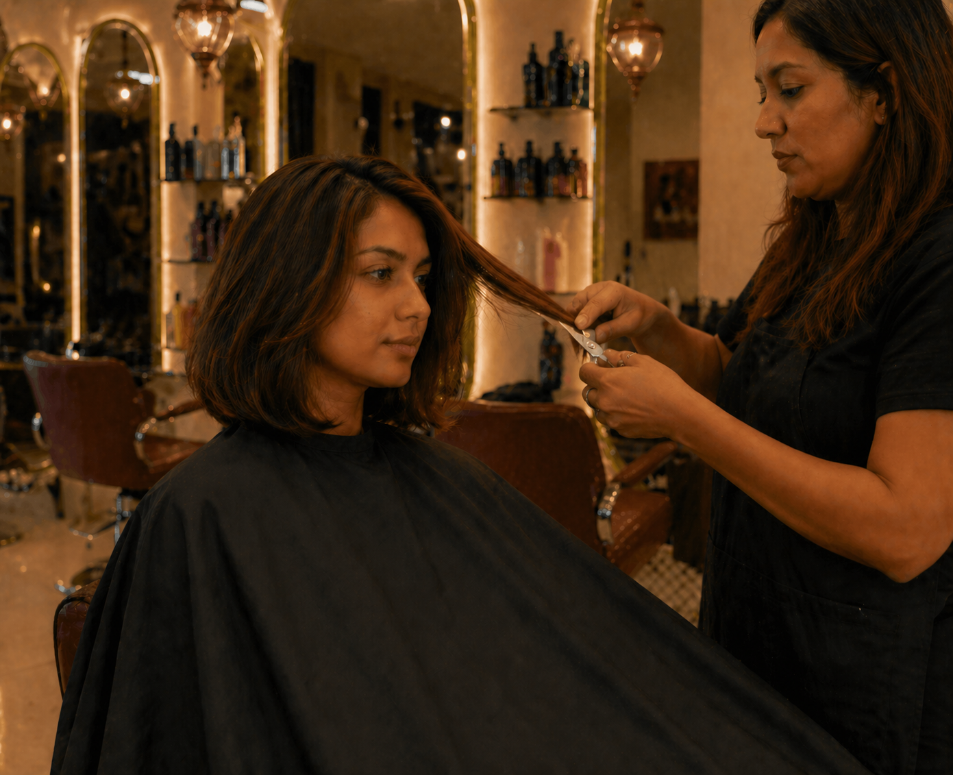 Hair styling in progress