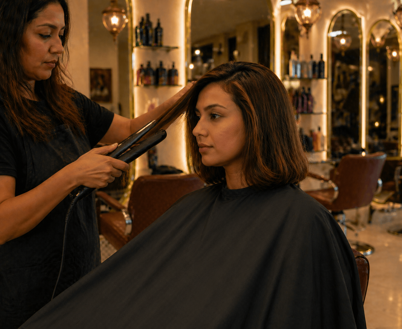 Stylist working with client's hair